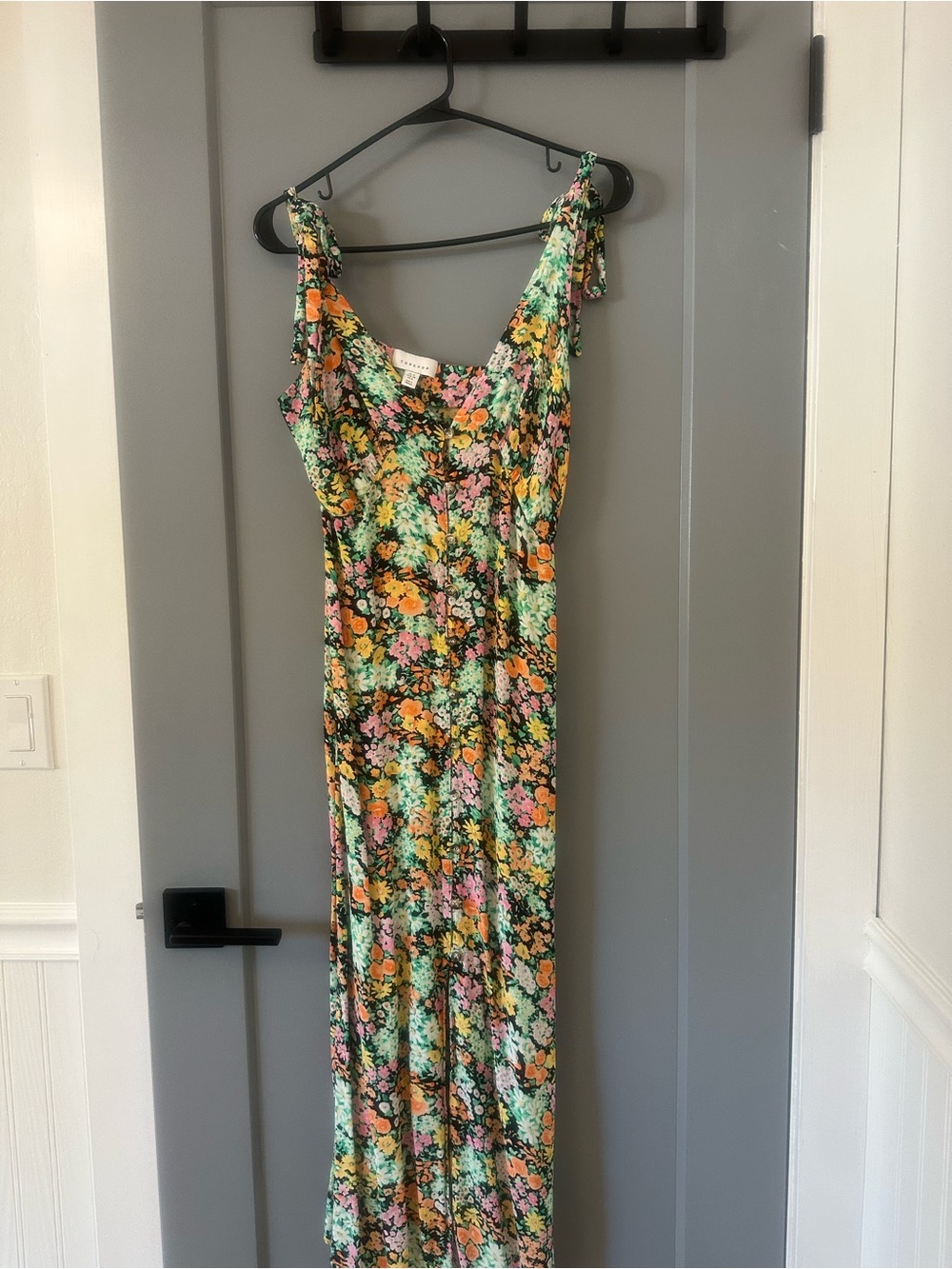 Topshop Black Floral Button-Front Dress with Pink, Orange & Green Print